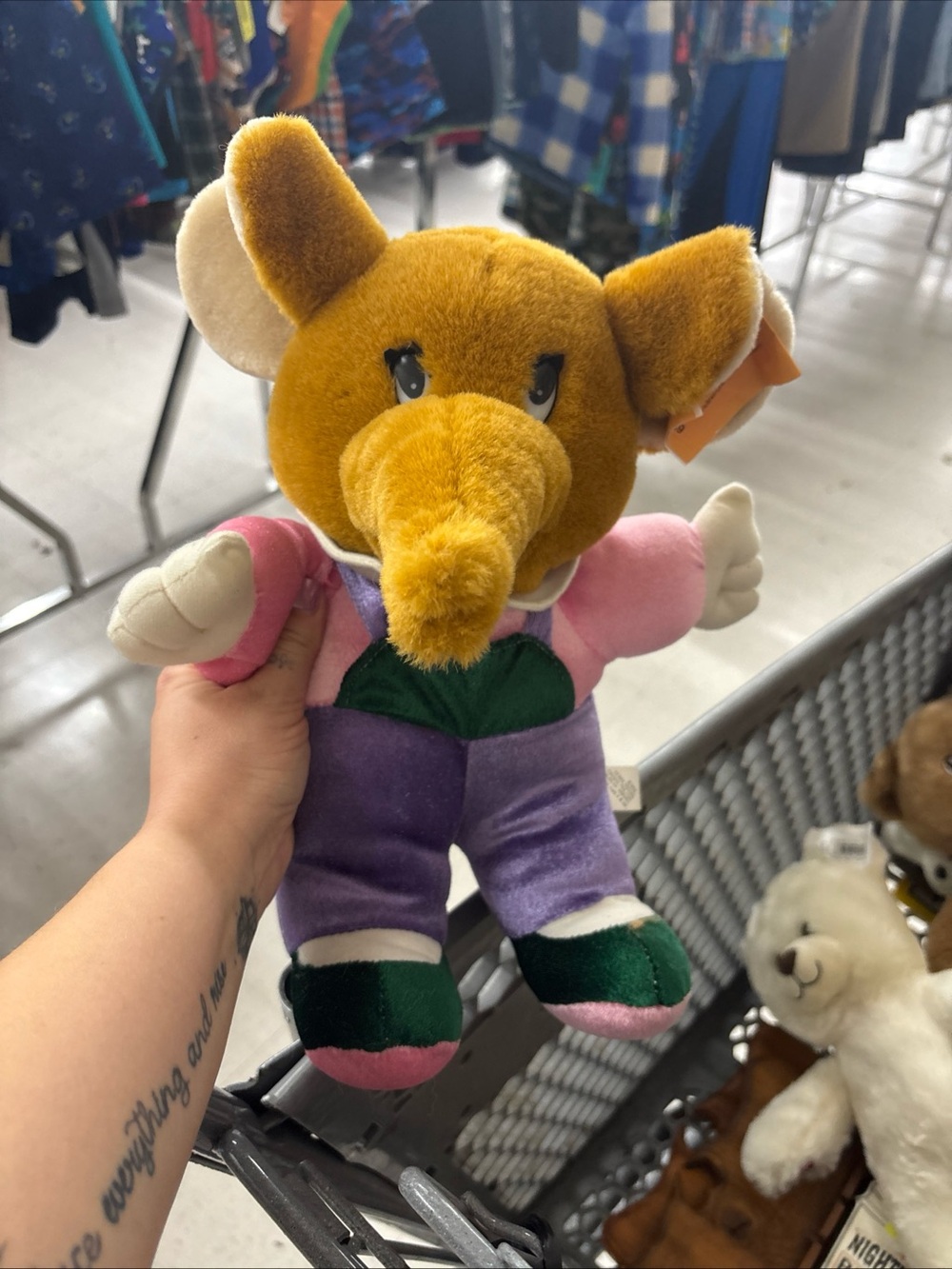 Vintage 1996 Sugar Loaf Elephant Stuffed Animal Plush Toy in Overalls